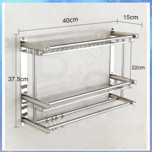 Stainless Steel 2-layer Bath Towel Rack Bathroom Shelf