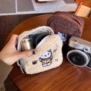 Cartoon Kt Cat Plush Lipstick Makeup Bag Kawaii Embroidery Storagebag Anime Headphone Bag Portable Retro Coin Bags Gift