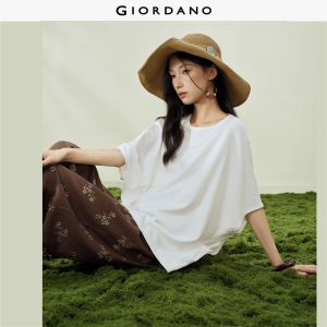 Giordano Women Knitted and woven texture round neck batwing sleeve loose T-shirt - High Quality Free Shipping 18326606