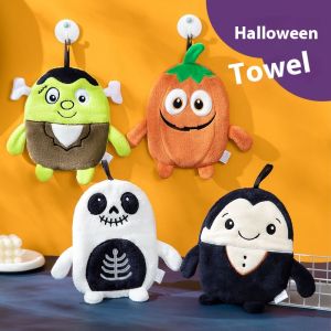 Halloween Themed Plush Hand Towel with Quick-Dry Coral Fleece for Kids Decorative and Functional Design