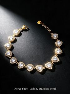 Stainless Steel gold plated zircon bracelet clover heart bilog square 18cm high quality non tarnish