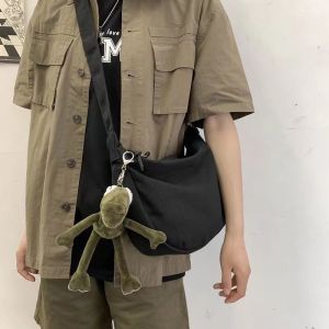 Korean Version Mens Canvas Shoulder Bag Womens Casual Backpack Sports Hip Hop Pack Large Capacity Bag