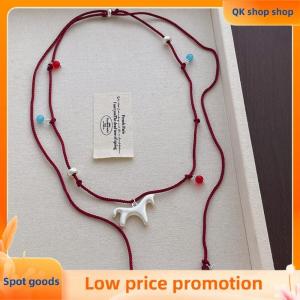 ✨QK shop✨ Cute Smooth Surface Matte Color Cartoon Horse Multicolor Beads Pendant Necklaces For Women Adjusting Rope Sweater Chain