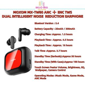 MOXOM MX-TW80 ANC ➕ ENC TWS EARPHONES WIRELESS BLUETOOTH V5.4 DUAL INTELLIGENT NOISE REDUCTION EARBUDS