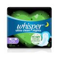 WHISPER Ultra Clean Sanitary Napkins with Wings for Heavy Day or Night Use 12s. 