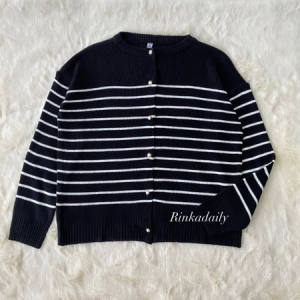 [K.A RAJUT COLECTION] Qinara Cardigan Rajut Strip Kancing Mutiara Premium
