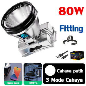 ⭐Tembakanjauh 80.000 meter⭐30 hari tanpa pengisian daya 80Watt senter kepala led cas tahan Senter Berkemah Headlamp Outdoor Senter Super Terang Kepala Senter Kepala Super Terang Led SENTER KEPALA darurat stong light Headlamp berkemah