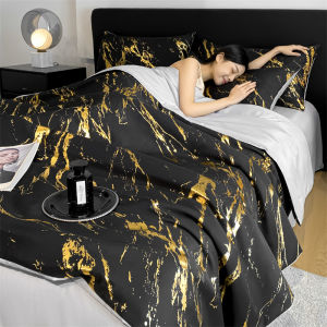 【discount store】Ice Coolling Summer Duvet Black and Gold Marble Pattern Bedspread for Summer Single/Queen Size Comforter Smooth Summer Blanket
