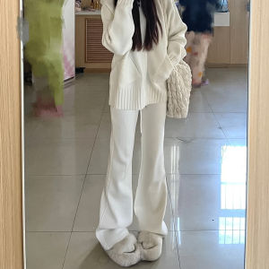 COD白色运动微喇裤女春秋2025新款高腰垂感马蹄裤小个子美式休闲卫裤2026新品