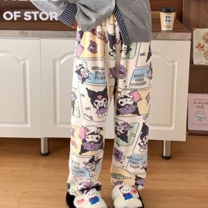 YUCHEN Snoopy Kitty Cat Pajama Pants Bear Crayon Shin-chan Flannel Fleece Sleepwear Home Clothing Homewear Coral Fleece Pants Women