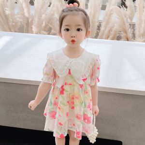COD  Childrens Clothing Baby Girls Floral Dress 2024 New Summer Children Fashionable Princess Dress Girls Summer Dress  sen