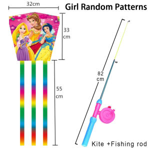 Fishing rod kites children holding kites kites with cartoon patterns30M Kite Line Outdoor Beach Garden Sport Games，Parent-child outdoor games HEIM