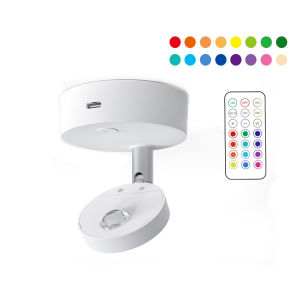 Vimite LED Wall Lamp 13 Color Remote Dimming USB Rechargeable Indoor Bedroom Living Room Stair Wall Light 360° Rotating Decorative Light