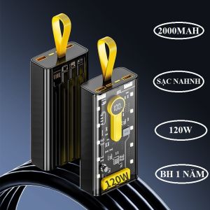 Pin Sạc Dự Phòng Trong Suốt 30000mAh 20000mah 120W Với 2 Cổng Sạc Nhanh 22.5w và PD 20W Kèm 4 Đầu Sạc Màn Hình LED