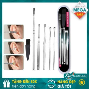 Bộ Dụng Cụ Ngoáy Tai Lấy Ráy Tai 6 Món Bằng Thép Không Gỉ Cao Cấp