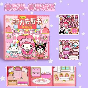 Cartoon Magnetic Kuromi Paper Doll House Book Set Sanrio Quiet Book Pompompurin Dress Up Sticker Books for Sanrio stickers