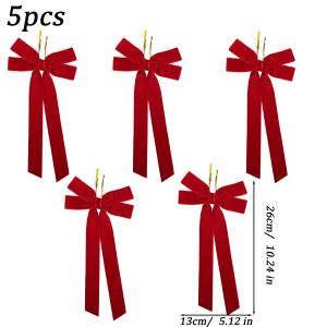 5Pcs Velvet Ribbon Bow Christmas Tree DIY Red Pink Bow Holiday Wedding Party Christmas Decoration