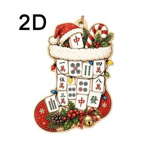 SHIHENG 2D phẳng Đồ trang trí treo tường dịp Giáng sinh. Chủ đề Mahjong Gỗ Đồ trang trí cây thông Noel Sáng tạo Tất dây chuyền Giáng sinh Giáng sinh