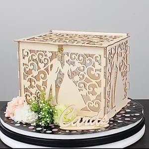 DIY Wedding Card Wooden Couple Money Boxes with Lock Hollow Floral Pattern Wedding Decor Gift Envelope Birthday Supplies New