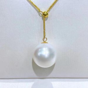 Montagne Jewelry 18K Pure Gold Pendant Y Necklace Design Fine Jewellery Natural 11-12mm Seawater White Pearl Flawless Pearl Pendant Necklace