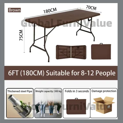 Global Folding Camping Table 4FT 6FT Portable Table Heavy Duty Adjustable Height Picnic Outdoor Party Table
