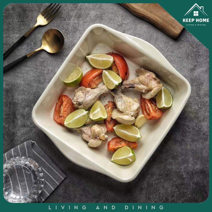 KeepHome Nordic Ceramic Large Capacity Square Tray Dinner