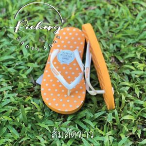 รองเท้าแตะ Hippo Bloo HPD4  สีส้มตัดขาว สายเล็ก ลายจุด ใส่ได้ทั้งชายหญิง เลือกสีได้ รองเท้าอยู่บ้าน รองเท้าแตะหูหนีบ รองเท้าแตะ แบรนด์คนไทย