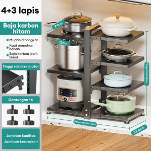 Rak Dapur Stainless Steel Rak Panci dapur Rak kolong dapur Rak wajan Rak Pot Rak 2/3/4/5/7 Susun Serbaguna