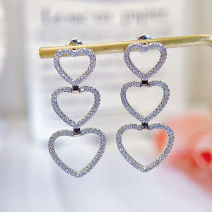 SEQUITO Fashion Women Jewelry Gold Color Full Micro Pave Setting Tiny AAAAA Zirconia Exquisite Hollow Heart Long Drop Dangle Earrings for Banquet Party SE882