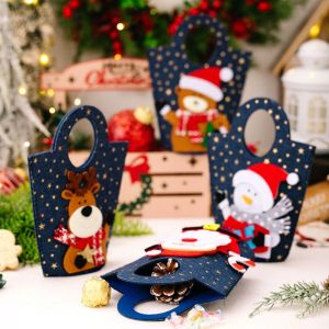 MMLUCK Người tuyết/Nai sừng tấm Túi quà Giáng sinh Phim hoạt hình Dung lượng lớn Túi kẹo ông già Noel Túi xách Giáng sinh Vải denim Túi bánh quy Quà tặng cho bạn bè