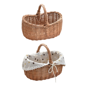 Multipurpose Sturdy Wicker Basket Portable Accessory for Camping Trip and Supermarket Shopping Daily Use