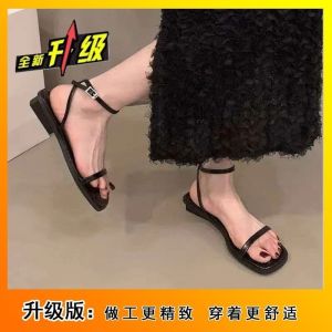 [Free Shipping] Flat Black Thin-Strap WomenS Roman Sandals 2026 New Summer Collection Soft-Soled Beach Vacation Style Sandals
