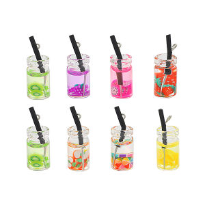 6Pcs Mini Glass Bottle Pendant Colorful Fruits Wish Bottle Charms For Jewelry Making DIY Fashion Necklace Earrings Keychain Accessories