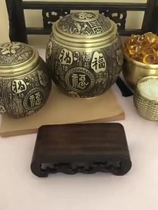 Brass Fortune Bowl Rice Tea Jar with Lid Home Office Ornament Fengshui Decoration Treasure Bowls
