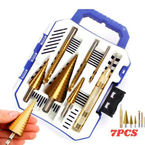 7-Piece High-Speed Steel Triangular Shank Step Drill Bit Set with Center Punch for Woodworking