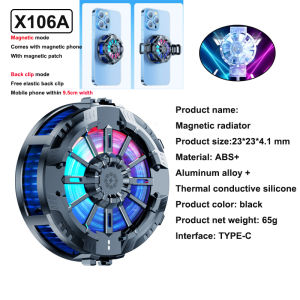 X106A Phone Heatsink Radiator Kit Portable Mobile Phone Gaming Cooling Fan Hurricane Turbofan Instant Cooler Magnetically compatible with 99% of mobile phones on the market