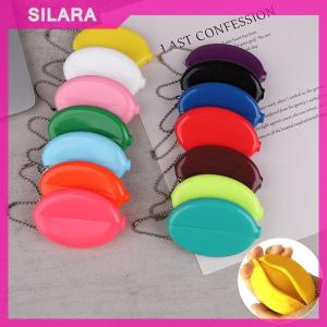 SILARA Small Oval Coin Purse Mini Earrings Rings Storage Box With Chain Solid Color PVC Fashion Portable Bag Pendant