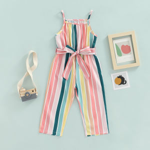 【COD&Local Ship】Little Girl Jumpsuit Square Neck Sleeveless Loose Long Pants