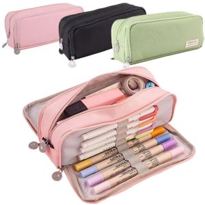 VERMILL 3/4 Compartment Pencil Case Large Capacity Multilayers School Student Pencil Cases Simple Pen Divider Pen Bag for Office School Supplies
