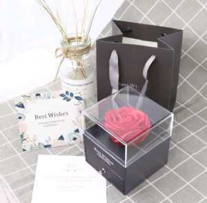 Jewelry Box Rotating Hidden Kotak Perhiasan Bunga Mawar Kotak Kalung Eternal Rose Box Cincin Ring Box