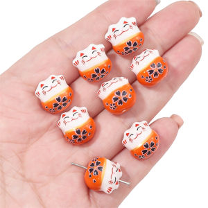 2 cái/túi handmade gốm sơn mèo dễ thương Mèo May Mắn quyến rũ hạt đệm rời cho vòng tay tự làm trang sức Làm Vòng Cổ phụ kiện