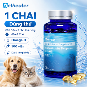 Dầu cá cho thú cưng Pethealer – Giảm rụng lông Da & Lông khỏe Omega-3 + Vitamin 100 viên
