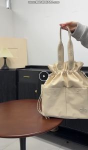 ALO Drawstring Tote Backpack for Women Multi Pocket Nylon Shoulder Bag Large Capacity 2 Ways Handbag for Travel School