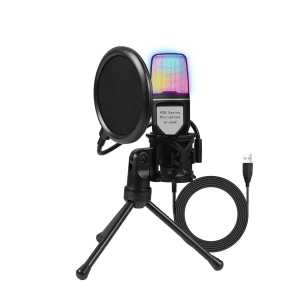 Mikrofon Kondenser RGB Studio Mic Condenser Profesional USB Shockproof Lengkap Stand Holder Mic | Microphone Kondenser RGB Warna Warni Kabel Plug USB Untuk Konten Creator Rekaman Suara Record Video Live Streaming Gaming Serbaguna | Yanmai - SF66
