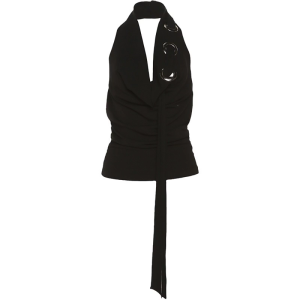 Women Halter Draped Front Sleeveless Backless Crop Top Camisole Metal Eyelets Bandage Tanks Top Party Vest Streetwear