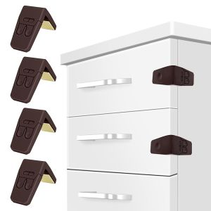 FYY Cabinet Locks for Babies 4 Pack Child Proof Cabinet Locks Child Safety Locks for Cabinets Baby Proofing Angle Type Drawer Locks Latches with Strong Adhesive for Drawers Doors Cabinets