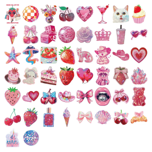 50PCS Rose Gold Glitters Aesthetic Stickers Removable Waterproof Decals For Tablets Phone Customization