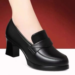 [Free Shipping] WomenS Soft Leather Single Shoes 2026 Spring/Autumn New Collection Chunky Heel Soft Sole Comfortable For Mothers High Heels Versatile Work Shoes For Women