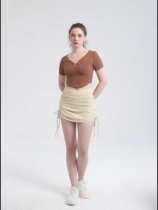 《501》 กระโปรงกีฬาแบบใหม่ผู้หญิงเอวสูงวิ่งชุดโยคะกระโปรงออกกำลังกายจีบปลอมสองชิ้นเชือกรูดกระโปรงกระโปรงโยคะ