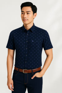 Áo sơ mi Việt Tiến tay ngắn vải hoa hồng